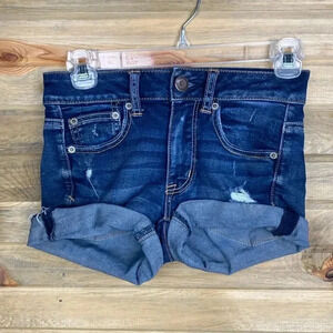 American Eagle Blue Distressed Super Stretch Jean Shorts Size 00 1386